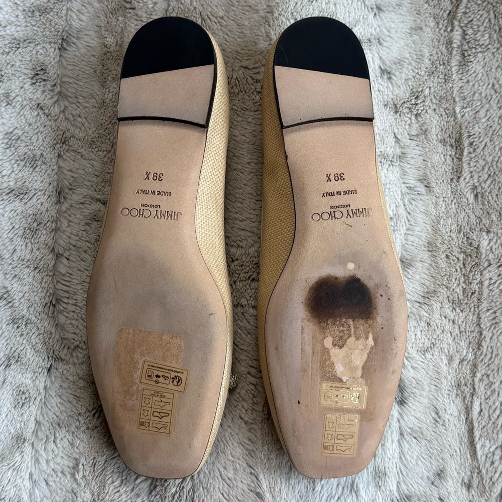 JIMMY CHOO Elme embellished leather-trimmed raffia ballet flats Size IT 39.5 - Picture 12 of 15